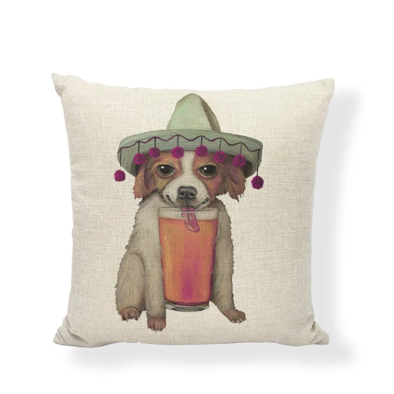 Wholesale Animal Oil Painting Cushion Cover French Bulldog Pug 17*17In Goat Juice Hat Rabbit Pillowcase Decor Home Office Couch | Дом и сад