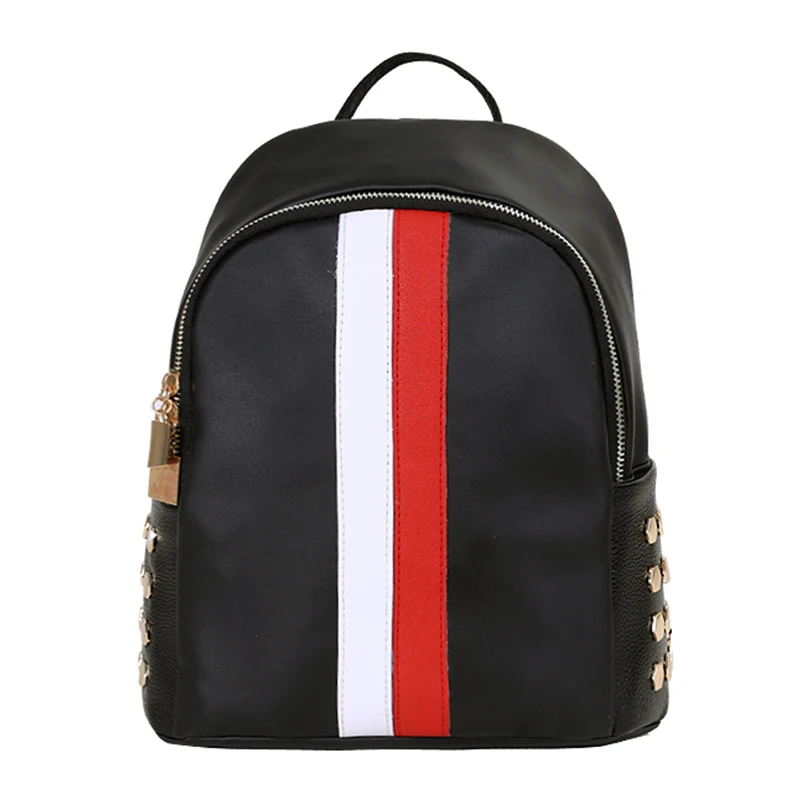 Fashion day pack женщины рюкзак черный сумка с заклепками Повседневная Золотой молнии