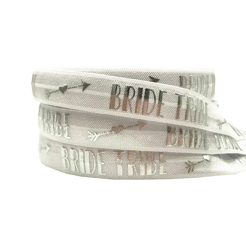 white silver foil 10 ярдов/лот золото Фольга надпись «Bride Tribe» принт на голову эластичная повязка для головы с 5/8 «чужой» штаны с эластичным поясом-резинкой для Сделай Сам DIY бигуди для волос поставки женские аксессуары для волос - Цвет: white silver foil