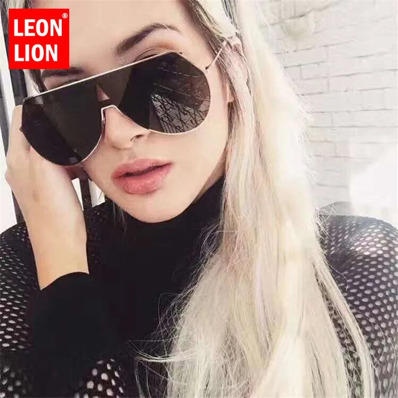 LeonLion 2021 винтажные цельные Солнцезащитные очки женские Ретро зеркальные