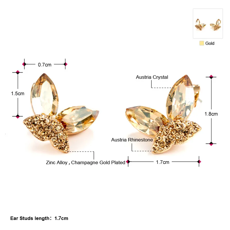 Серьги-гвоздики Neoglory с австрийским кристаллом и октантом стразы Романтические