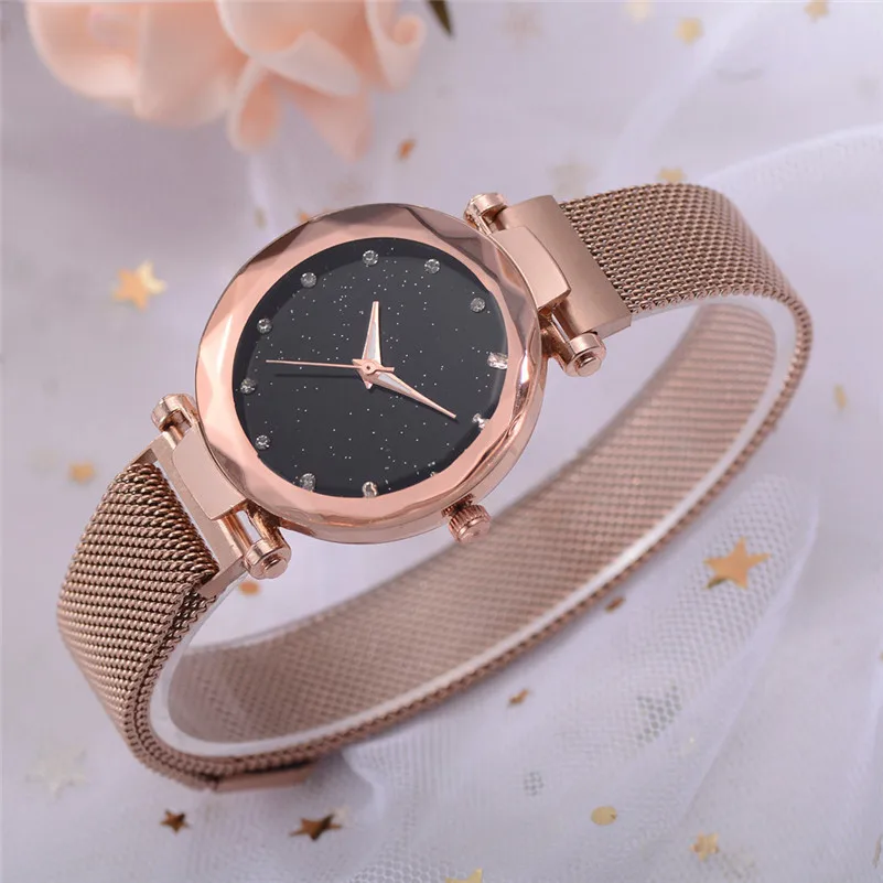 

Hot Luxury Women Watches Simple Starry Sky Ladies Wrist Watch Fashion Mesh Stainless Steel Watch Dress Clock Relogio Feminino /C