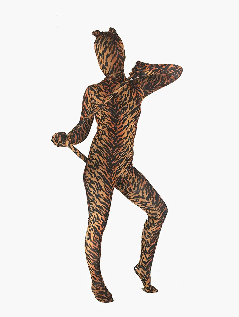 Костюм Zentai для взрослых костюм унисекс из спандекса и лайкры с принтом тигра на