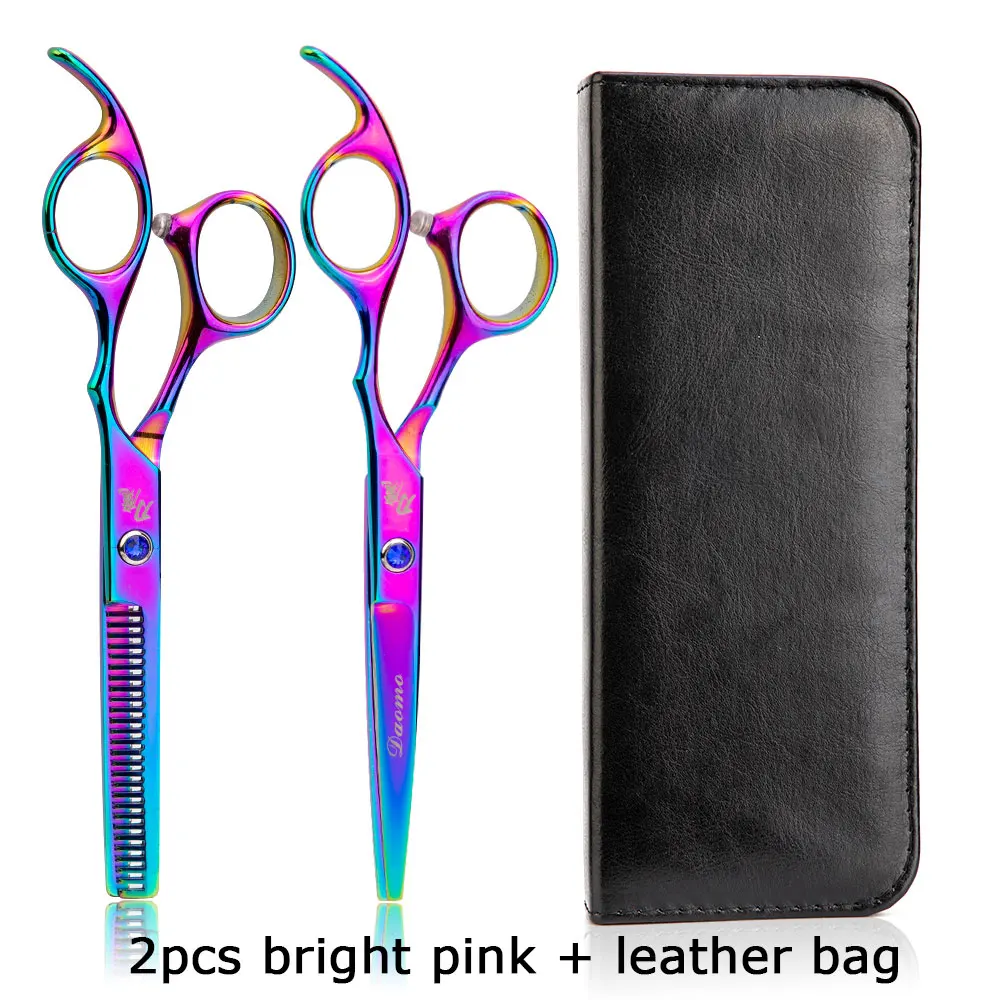 2pcs Bright pink Ножницы для волос 2 шт. Профессиональные 6 дюймов для стрижки волос высокое качество Истончение Набор из нержавеющей стали парикмахерские салонные инструменты для парикмахерских - Цвет: 2pcs Bright pink