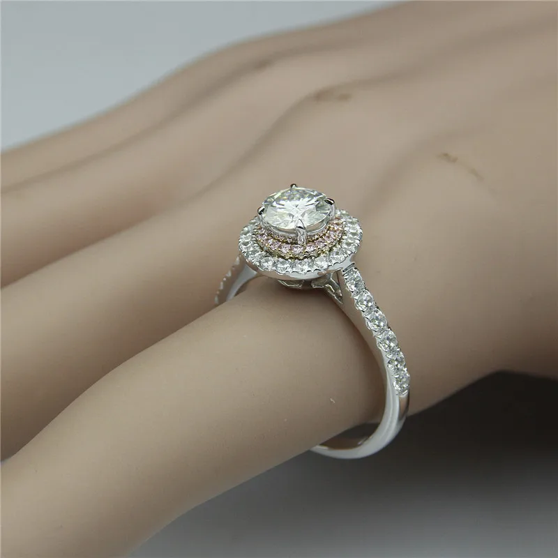 Двухместный Halo Круглый 1CT Положительный Результат Теста Esdomera Moissanites Кольцо Белое