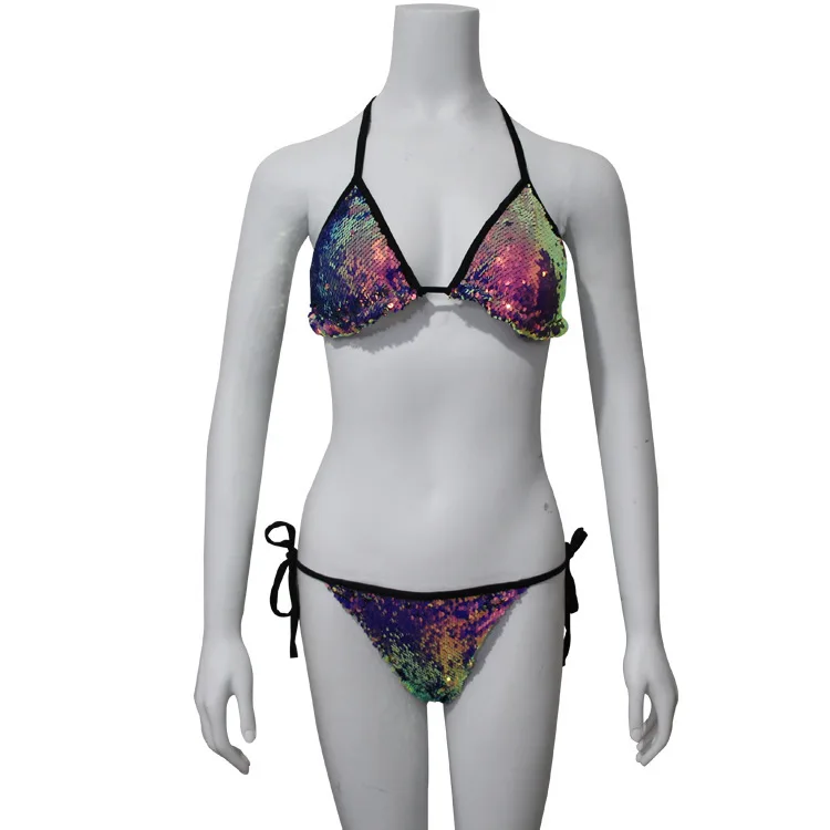 Сексуальный Холтер Sequin Bikini Set Bling-bling блестящие бикини с декоративными