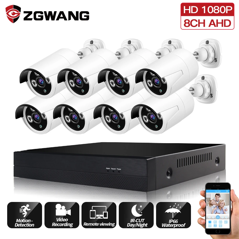 Система видеонаблюдения ZGWANG 8 каналов 1080P DVR шт. 2 МП водонепроницаемая AHD