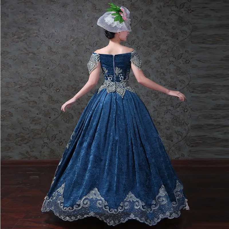 

Customized 18th Century Blue Slash Neck Rococo Baroque masquerade Party Dress Short Sleeve Marie Antoinette Ball Gowns