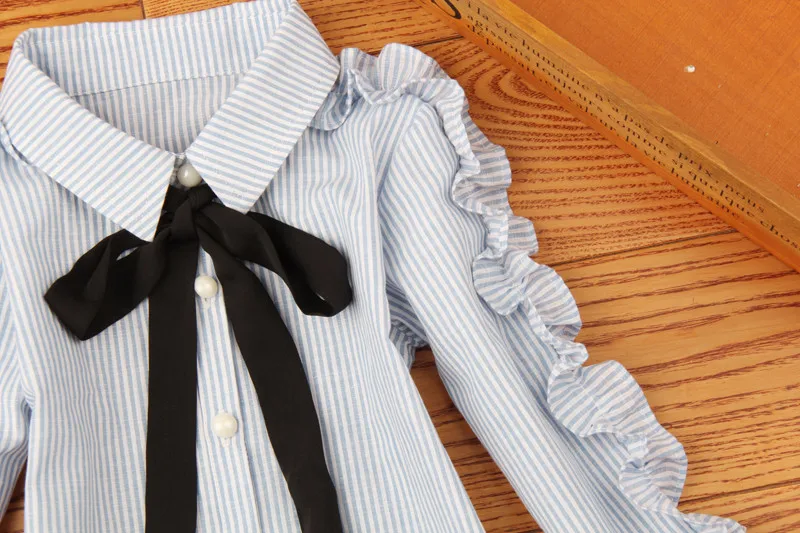 Блузка с длинным рукавом и отложным воротником в полоску|kids shirts|girls blousekids school shirts |