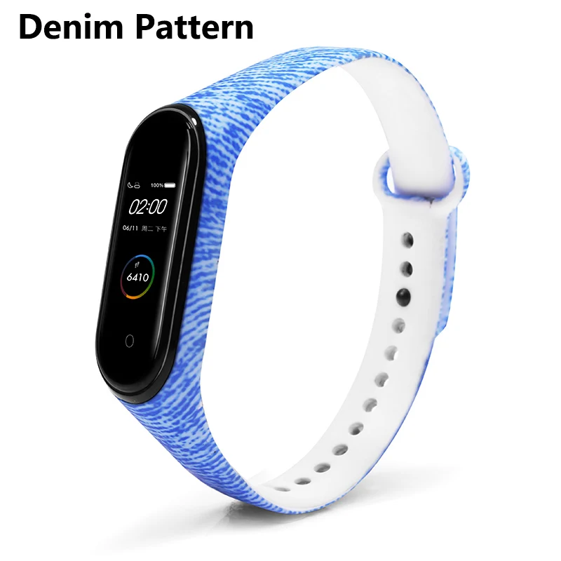 Denim Pattern BOORUI Универсальный Miband 3 4 ремешок pulsera inteligente ремешок для xiaomi mi3 mi4 смарт-браслеты с разнообразными цветами - Цвет: Denim Pattern