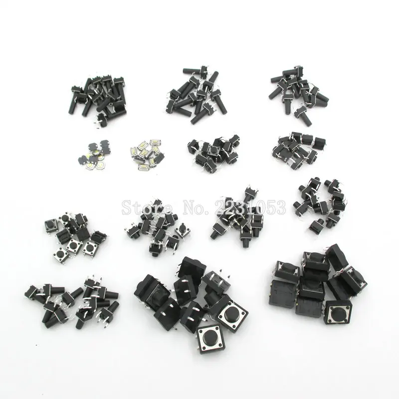 140 шт. 14 типов мгновенного тактового сенсорного кнопочного переключателя SMD в ассортименте набор жизни 100000 раз 140 шт. 14 типов мгновенного тактового сенсорного кнопочного переключателя SMD в ассортименте набор жизни 100000 раз