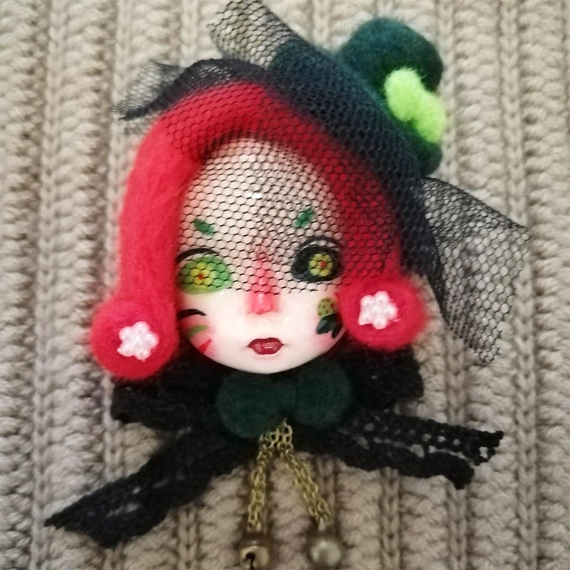 Handmade Clay Mini Doll OOAK Brooch Vintage Felt Dolls Badge Unique Brooches Jewelry | Украшения и аксессуары