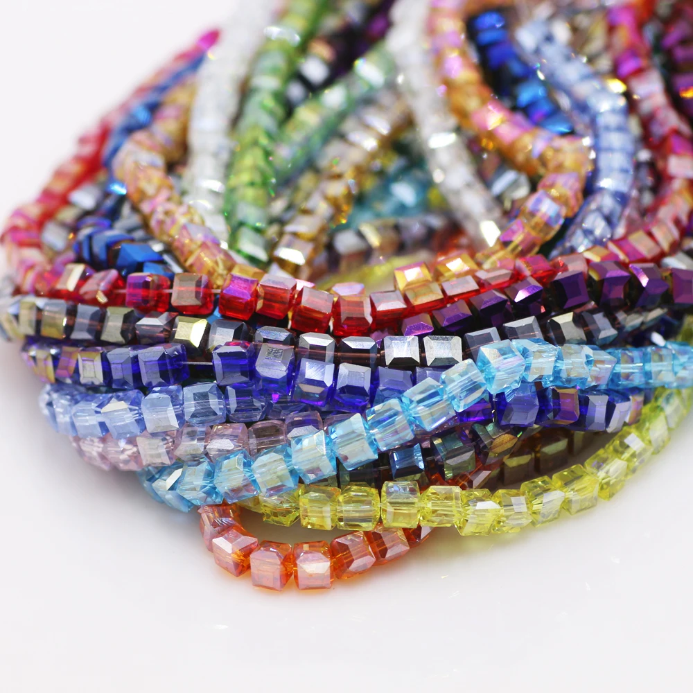 Square Crystal Beads 4MM 100PCS/LOT AB Color Loose Rhinestones Faceted Glass For Needlework Accessories | Украшения и аксессуары