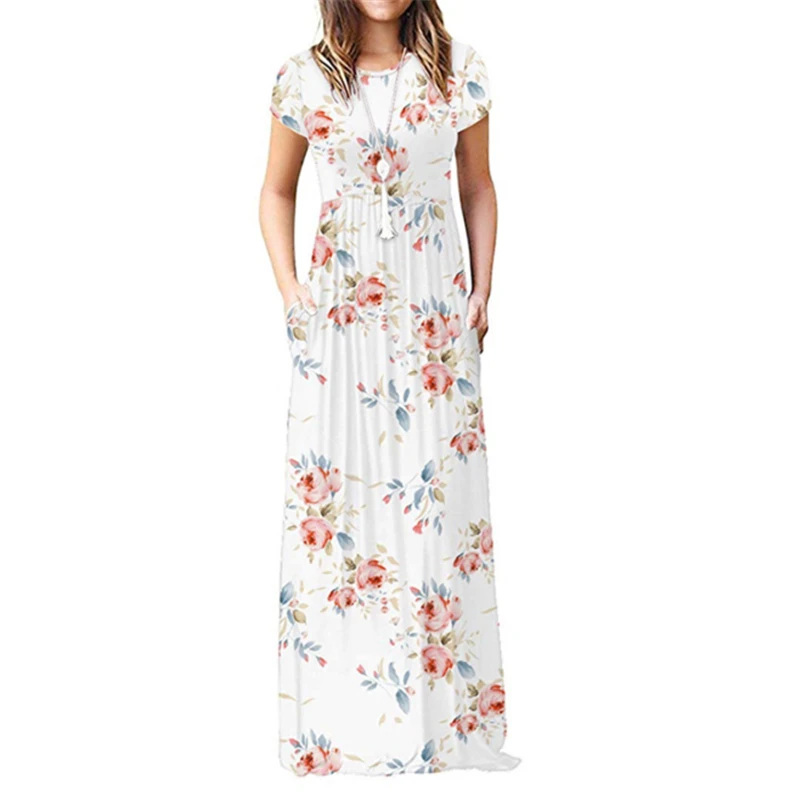 Винтажное богемное платье с цветочным принтом, женское повседневное длинное пляжное летнее платье, Vestidos, с коротким рукавом, из хлопка, Ретро длинное платье - Цвет: as photo show