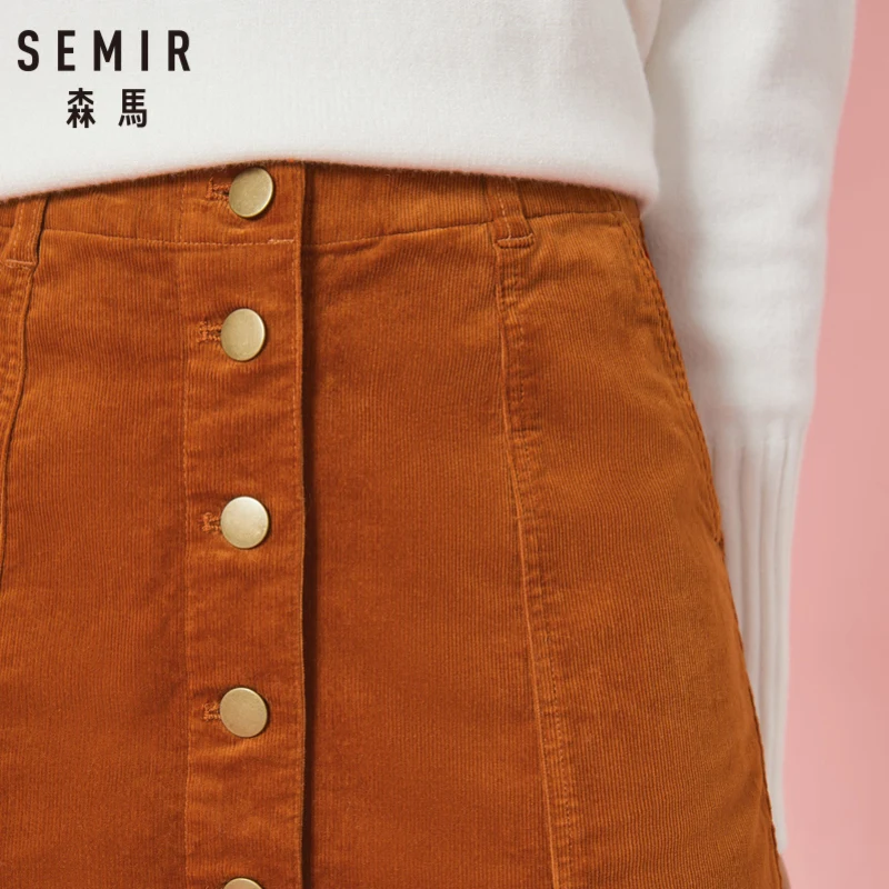 SEMIR женская короткая Вельветовая юбка с высокой талией трапециевидная застежкой