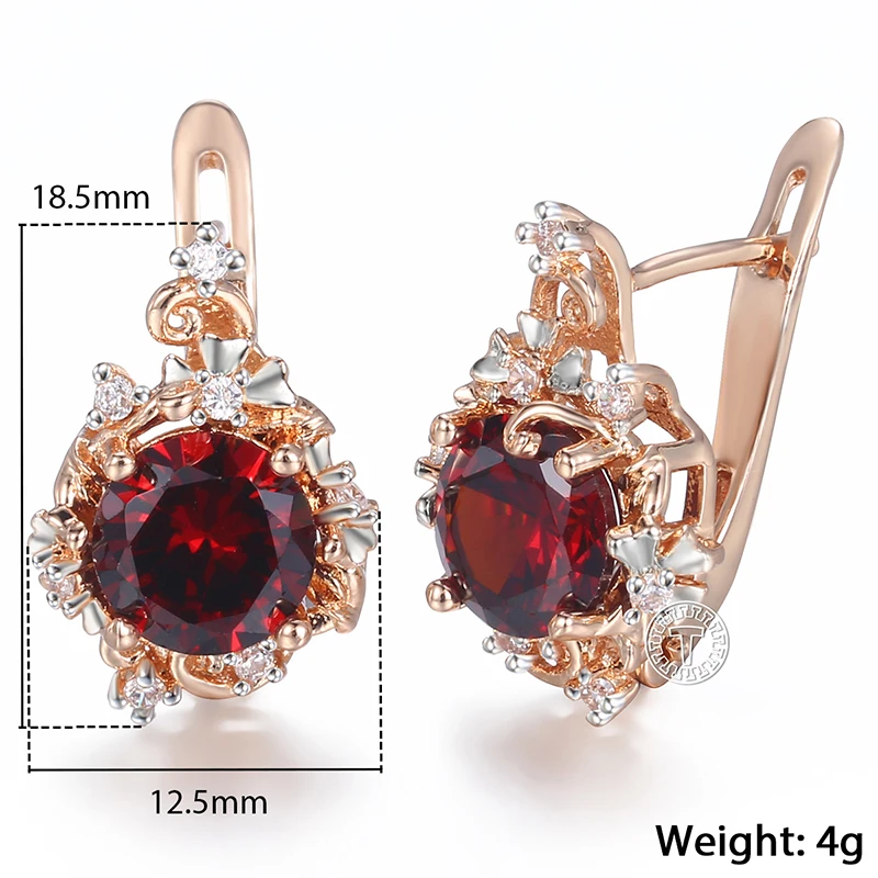 Женские круглые серьги из красного кубического циркония 585 пробы женские