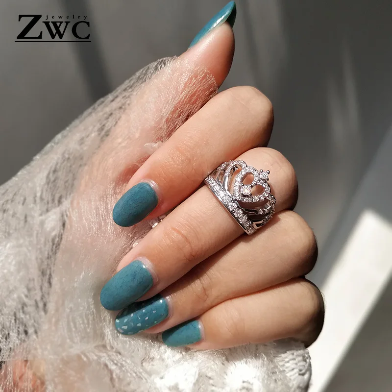 ZWC Новое модное роскошное циркониевое кольцо с короной для женщин и девушек