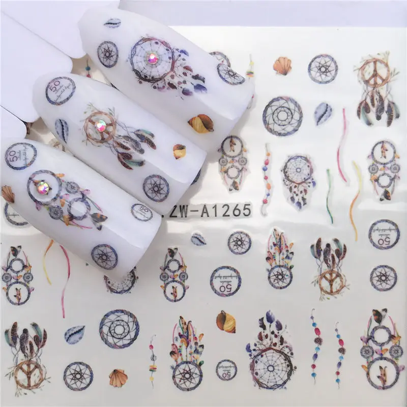 YZW-A1265 FWC 1 Sheet Purple Flower/Stars / Flowers / Grass Styels Nail Decals Art Colorful Full Wraps for Nail Sticker Water Tips - Цвет: YZW-A1265