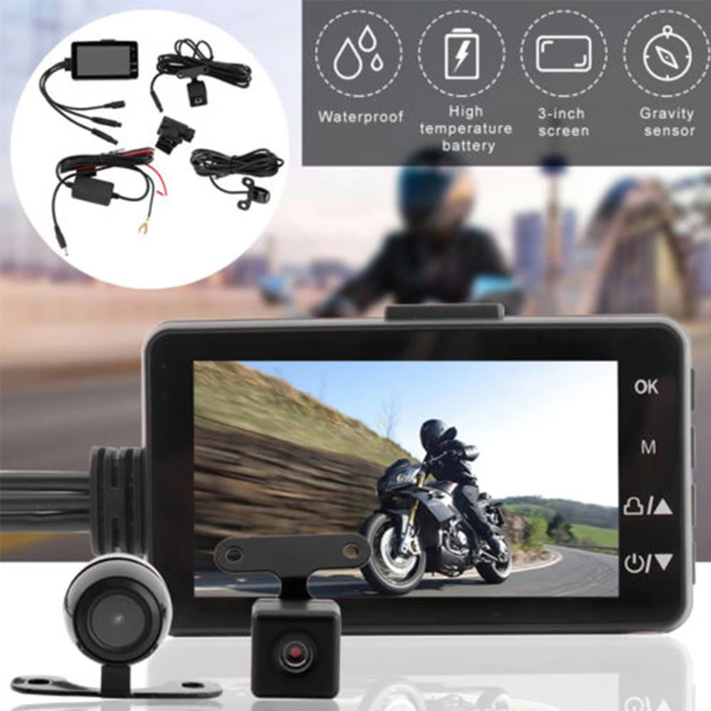 Dash Cam ЖК-дисплей мотоцикл широкий угол вождения легко установить приборную