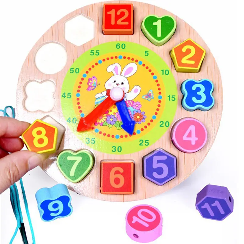 

Children Jigsaw Toys Digital Wooden Clock Set Cartoon Animal Kids Educational Geometry Stacking Wood Puzzle Toy Gifts YH