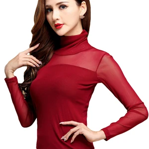 Женская блузка Mash Топы Рубашка Элегантная водолазка с длинным рукавом Эластичная кружевная блузка для работы Женщина Женская Blusas Black