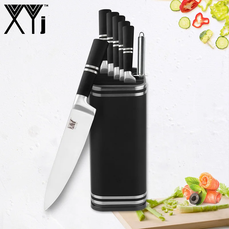 8 Pcs Set XYj абсолютно, набор кухонных ножей из нержавеющей стали, хорошее качество, ножи с 8 дюймовым ножом, подставка для ножей, точилка для ножей, кухонный набор для приготовления пищи - Цвет: 8 Pcs Set