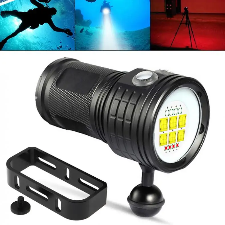 

QH14-4 300W Six 9090 White XML2 Four XPE Red R5 Four XPE Blue R5 LED Underwater 80m Diving Flashlight with Spherical Bracket