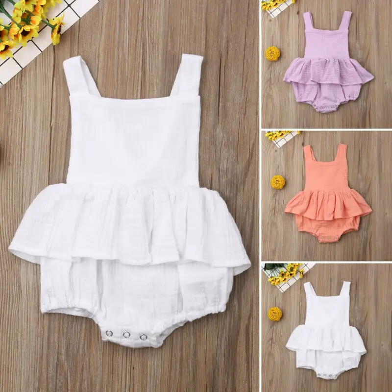 US Newborn Toddler Baby Girls Bodysuit Summer Sleeveless Solid Ruffle Body For Jumpsuit Outfits Clothes0-24M | Детская одежда и