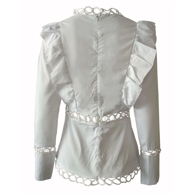 

Fashion Hollow Out Ruffles Blouse Women Shirt Long Sleeve Shirt Tops White OL Blouse Women's Clothing Blusas SJ1804V