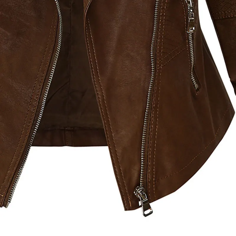Winter Women 5XL Oversized Faux Leather Jacket Motorcyle Punk Coat Coffee Slim Biker Turn Down Collar Outwear | Женская одежда