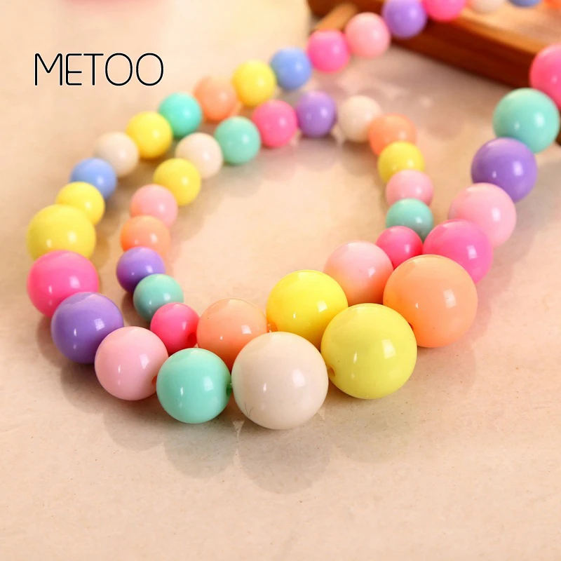 METOO Girls Jewelry for Kids Necklace Bracelet Beads Resin Ball Candy Color Princess Baby Multicolor Children | Украшения и