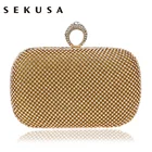 SEKUSA вечерняя сумка-клатч с бриллиантами и стразами, ручная работа, кольцо на палец, сумочка, кошелек, вечерняя Свадебная сумка, серебристый, черный, золотой