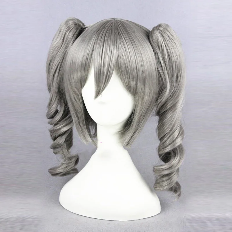 

Idolmaster Cinderella Girls Ranko Kanzaki 40cm Medium Long Grey Cosplay Wig for Women Anime Costume Party with Two Wavy Ponytai