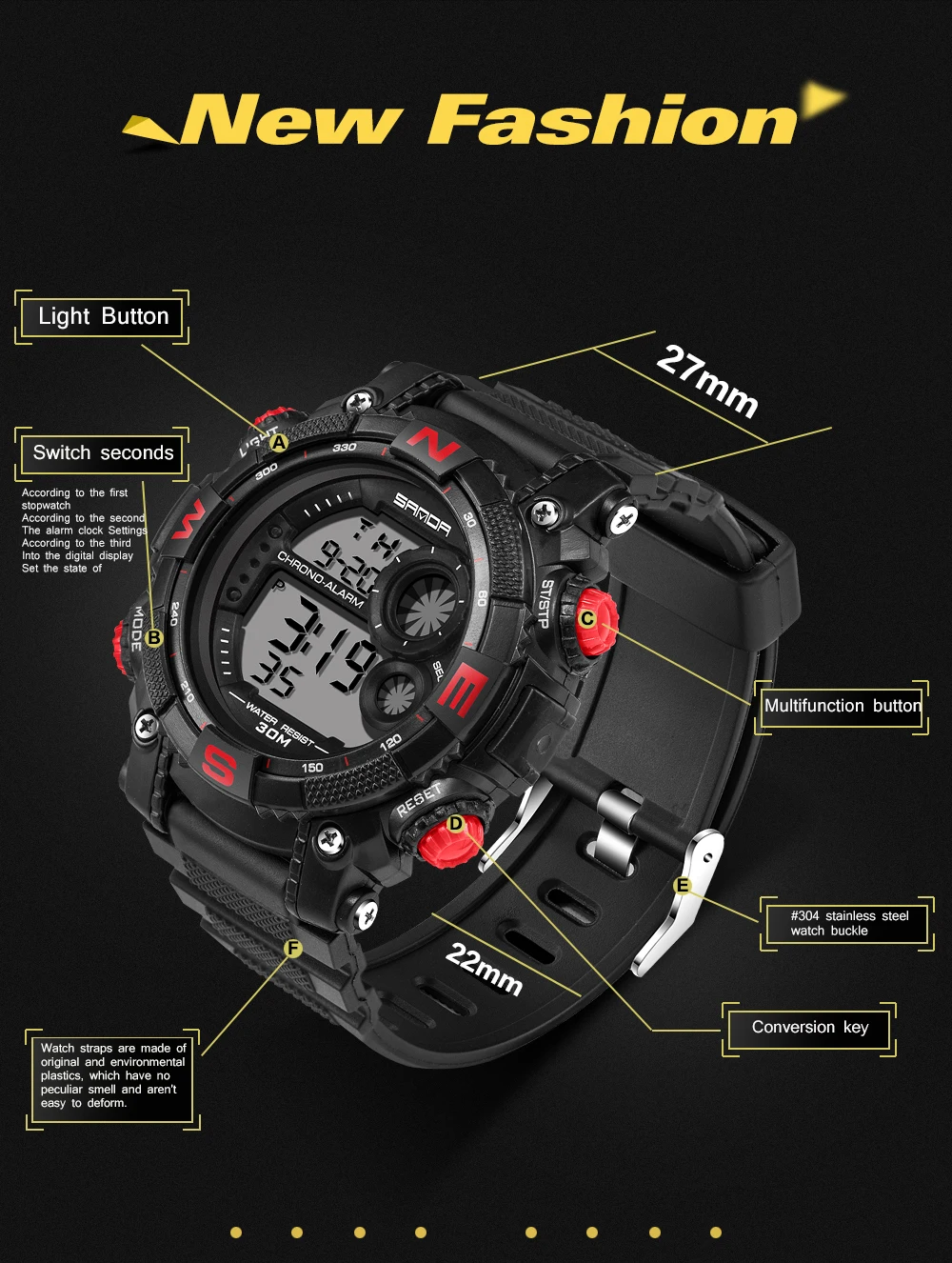 Часы наручные SANDA Детские кварцевые спортивные водонепроницаемые цифровые для