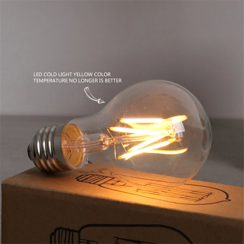 Светодиодный Античная электрическая лампочка эдисона E27 лампы 220 V 4 W 6 8 A60 нити