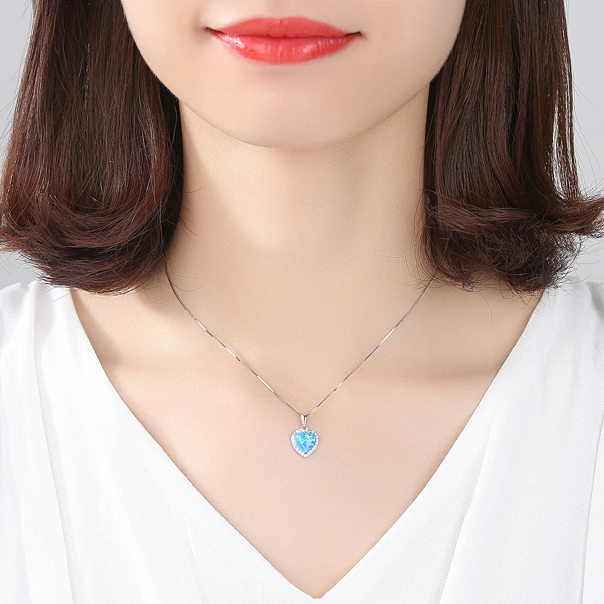 New Opal Necklace Wish Explosion European and American Jewelry 3A Zircon Silver Pendant Heart | Украшения и аксессуары