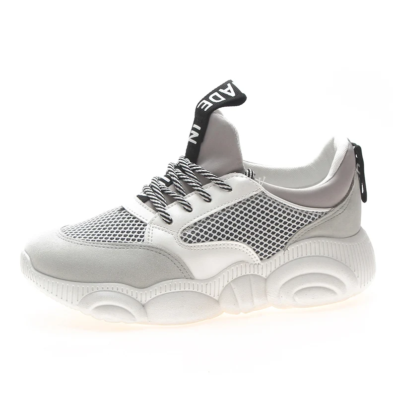 Серый Женские кроссовки; коллекция года; basket femme tenis feminino; белые туфли на платформе; женские кроссовки с круглым носком и кружевом; женская летняя обувь - Цвет: Серый