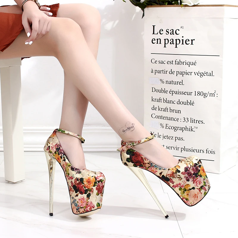 LLXF zapatos/Большие размеры: 34-45, 46, 47, весенние пикантные туфли на тонком высоком каблуке 20 см женские туфли-лодочки на шпильке в этническом стиле ретро с ремешком на щиколотке