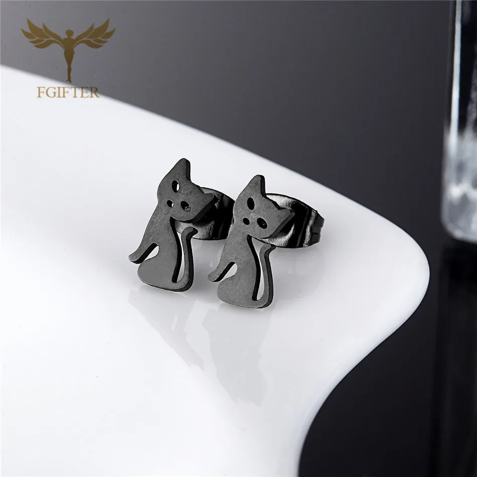 12 пар черных кошек Женские серьги Нержавеющая сталь Наборы для ушей Ювелирные