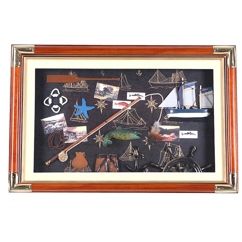LUCKK 60*40 настенная 3D рамка для картин с удочкой и стеклом в морском стиле деревянная фоторамка украшение дома комнаты ремесла