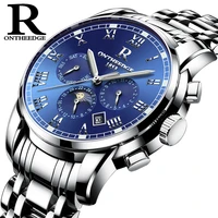 2018 luxury brand mechanical watch blue dial chronograph stainless steel ip67 waterproof luminous mens automatic watch
