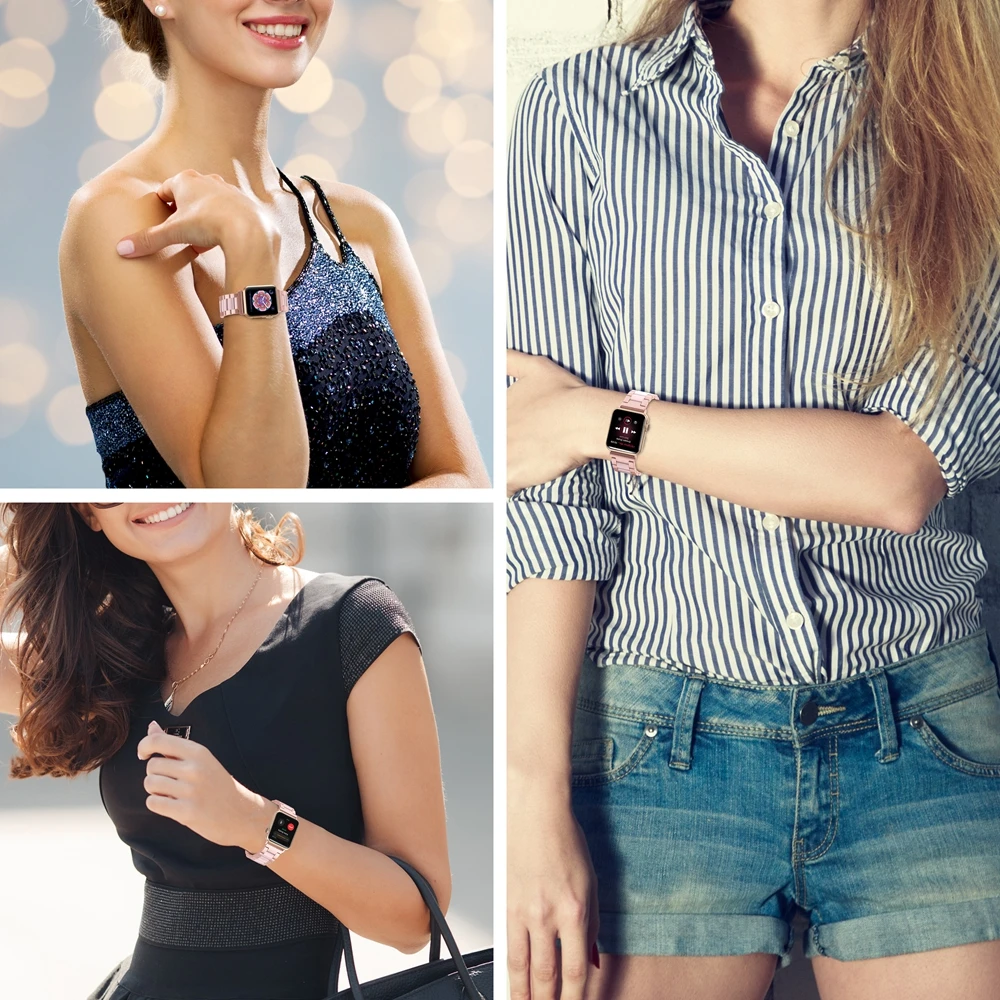 Wearlizer For Apple Watch Band Stainless Steel Strap for Apple Watch Series 5 4 3 2 1 Clasp Butterfly Watchband for Apple Watch