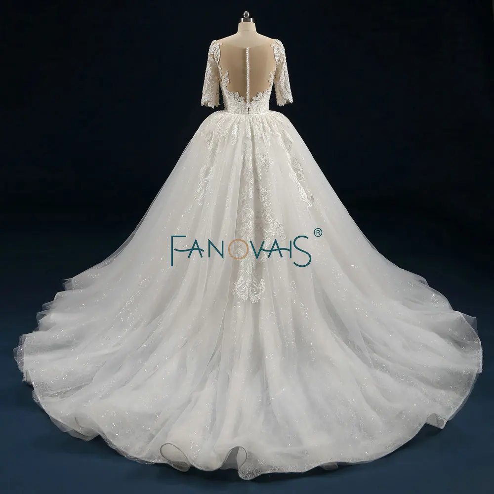 Кружевное свадебное платье русалка со съемным поездом Половина рукава Vestido De Noiva