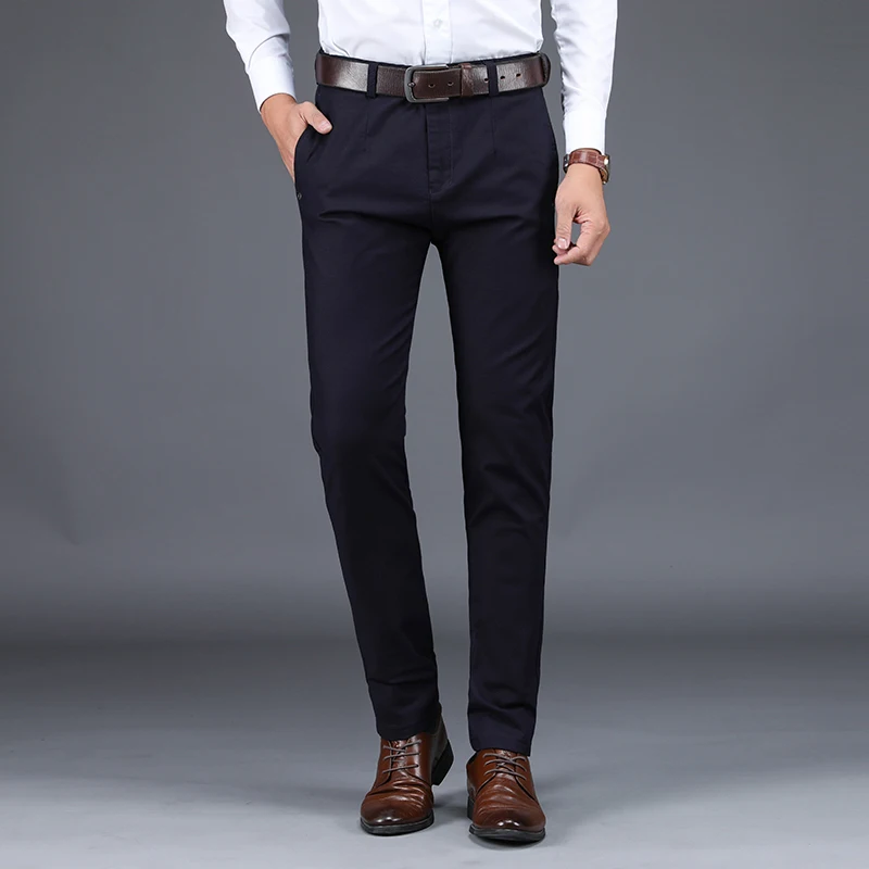 Брюки мужские хлопковые приталенные деловые штаны повседневные длинные брюки