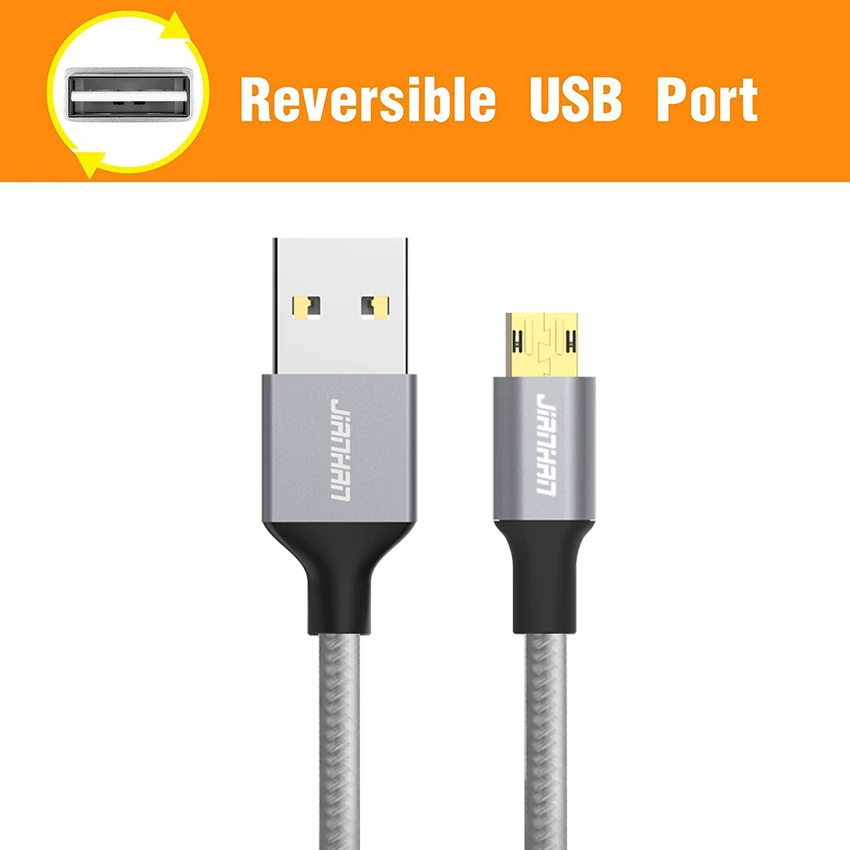 Двусторонний кабель Micro USB JianHan 2 м 1 для быстрой зарядки и передачи данных Samsung S6 S7