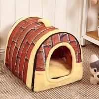 creative brick pattern dog house kennel nest with mat foldable pet dog bed cat bed house small medium dogs travel pet bed bag