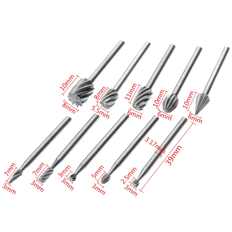 10-Piece 1/8 HSS Routing Router Drill Bits Set for Dremel Carbide Rotary Burrs - Wood, Stone, Metal Root Carving Milling Cutter Tools image 4