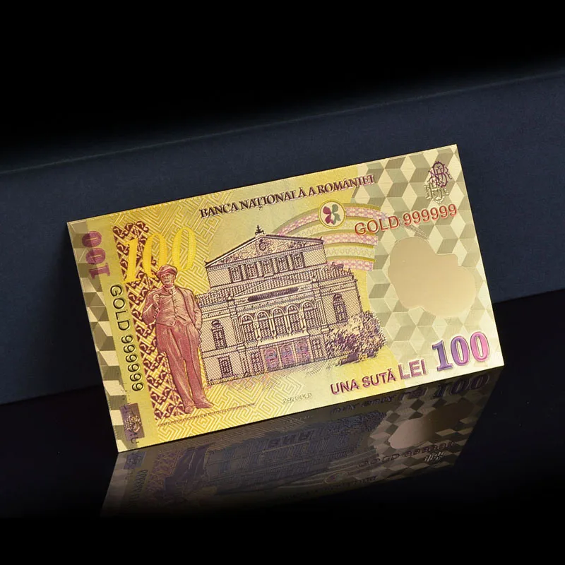 Новое поступление обычная Золотая фольга из Румынии цвет 100 Рон банкнота