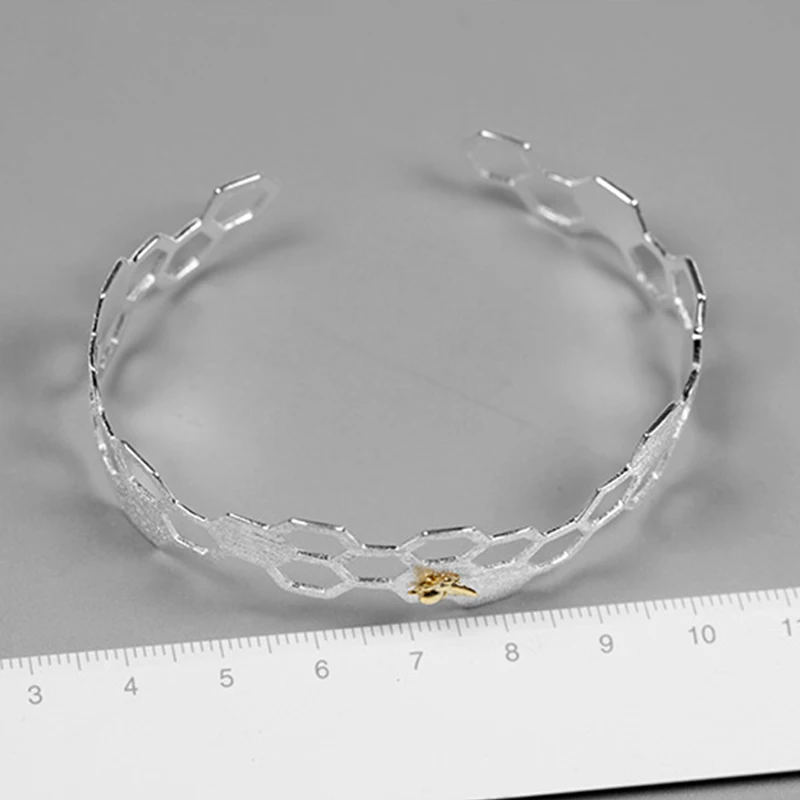 Lotus Fun Real 925 Sterling Silver Natural Handmade Fine Jewelry Creative Honeycomb Home Guard Bangle for Women Bijoux | Украшения и
