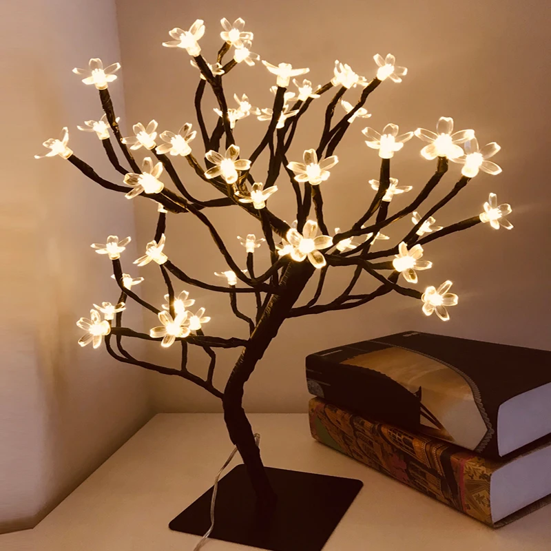48/36LED Cherry Plum Blossom Tree Light Table Lamps Night light for Home Indoor Bedroom Wedding Party Bar Decoration USB Plug | Лампы и